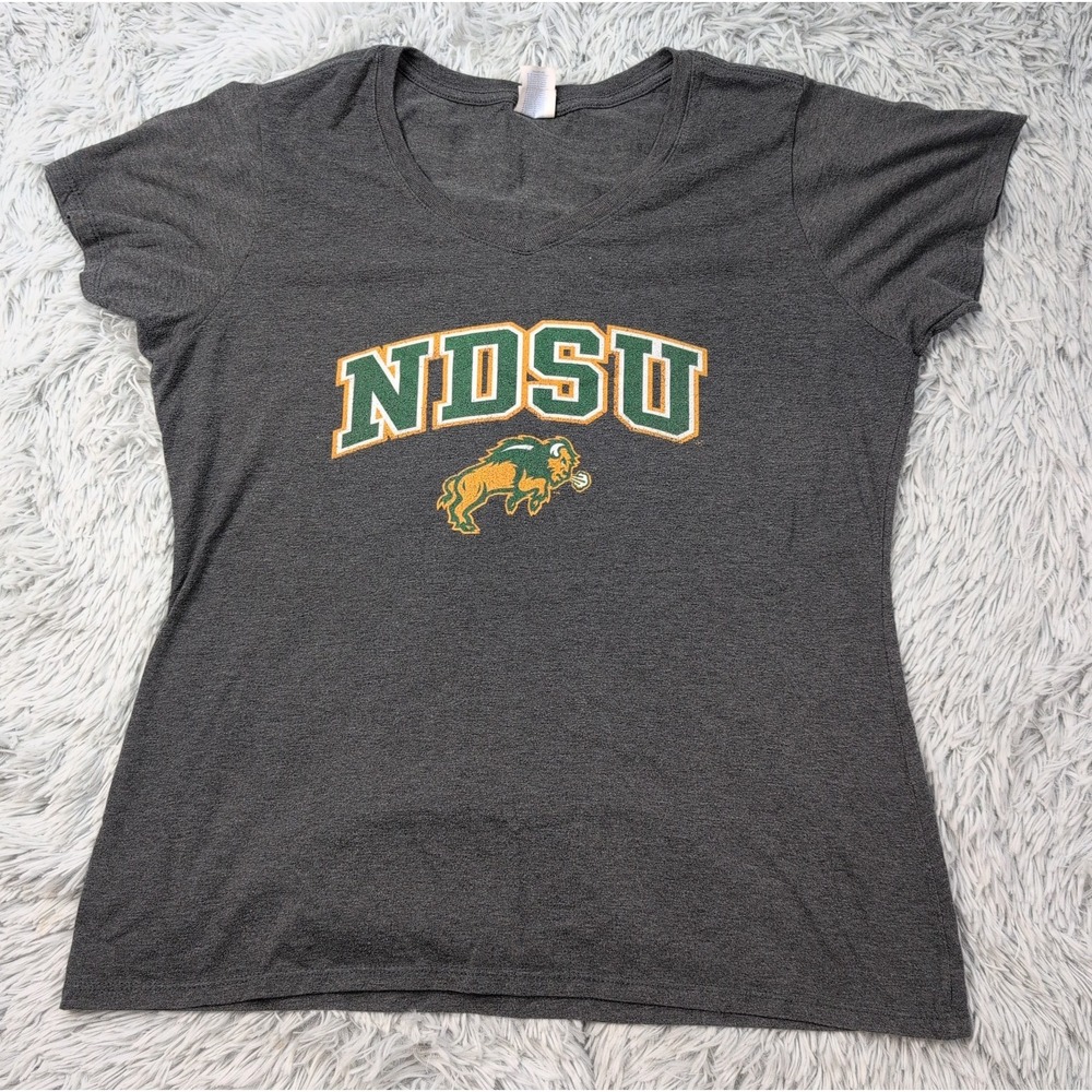 NDSU Bison Shirt Womens XL Gray Athletic Stretch Tee Comfort Casual V Neck
